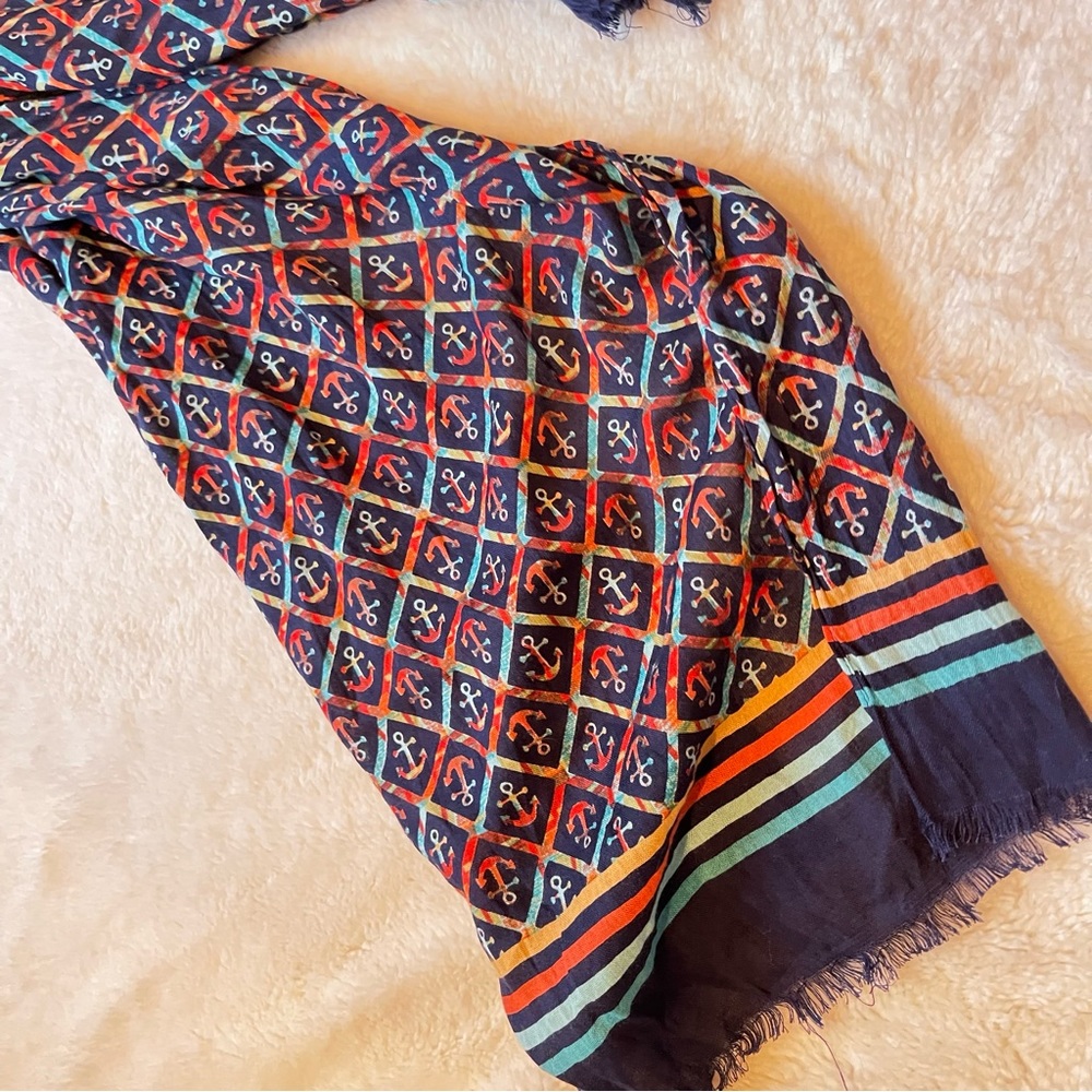 Talbots Colorful Scarf with anchor design large wrap around